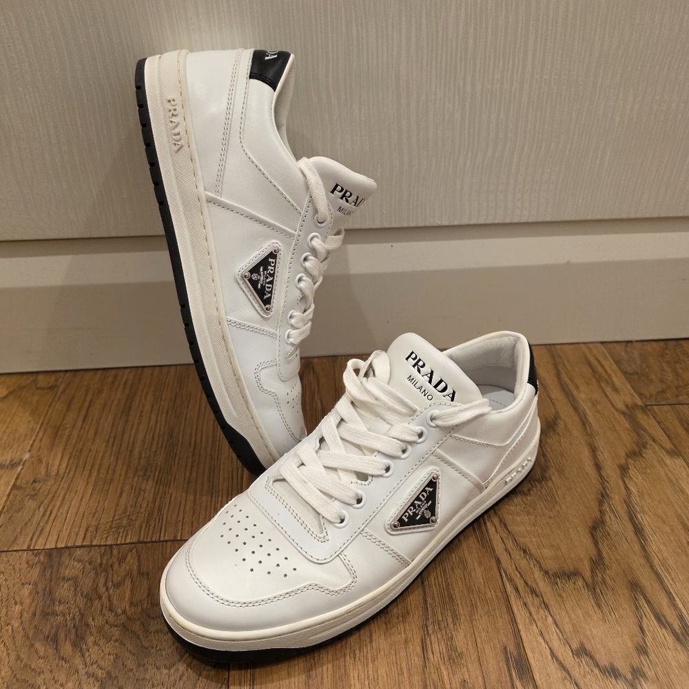 💯 Authentic Prada White and Black Leather Sneakers - Picture 3 of 15